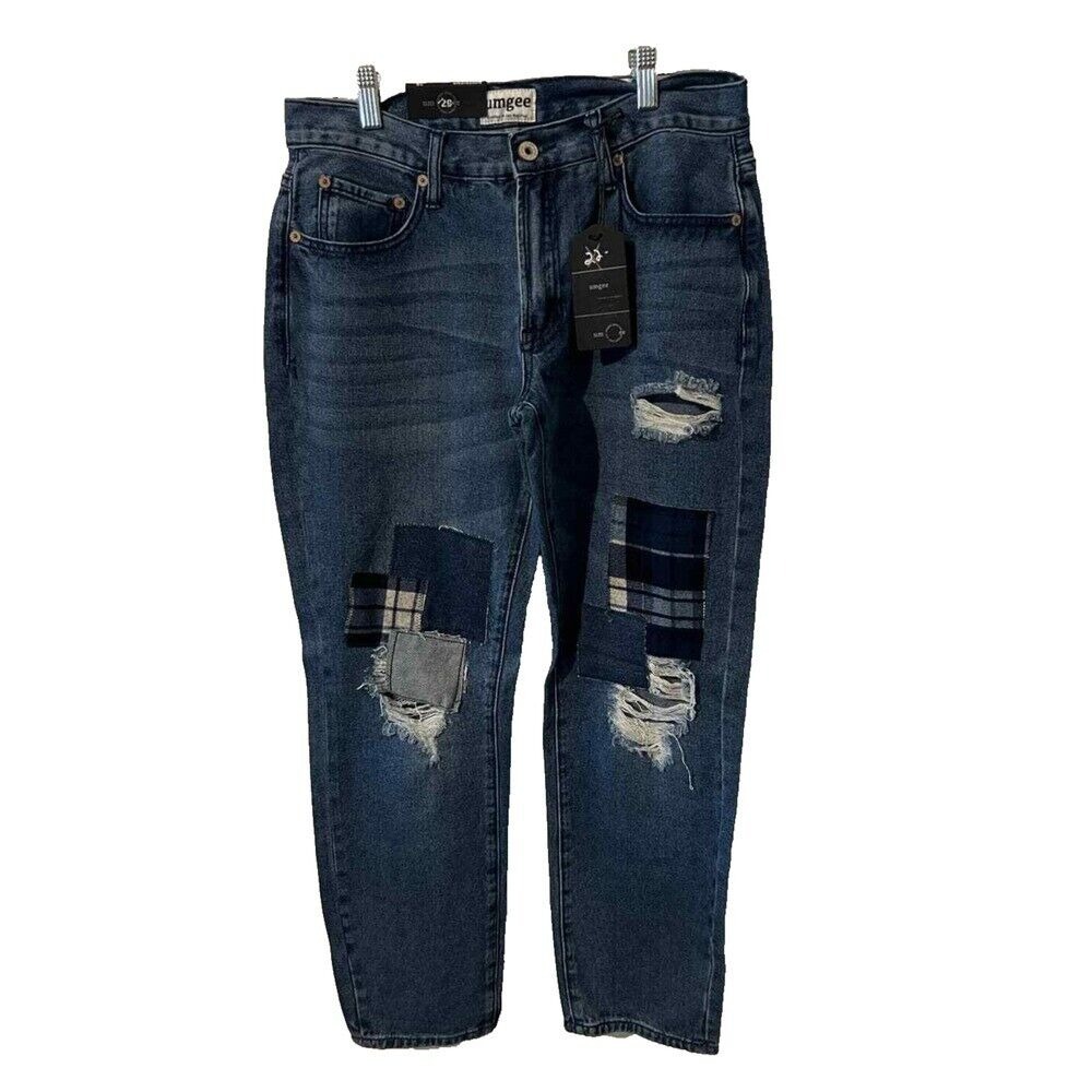 NWT UMGEE Women's Boyfriend Distressed Patchwork Jeans 100%‎ Cotton SZ 29